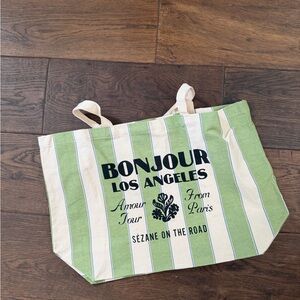 Sézane Green and Cream Tote Bag